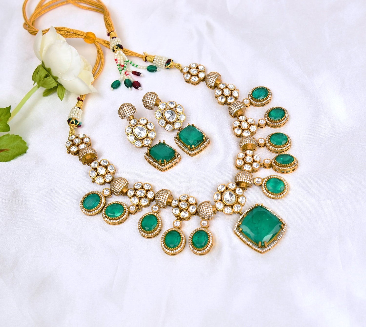 Ananya Doublet Kundan Necklace Set - Rama Green