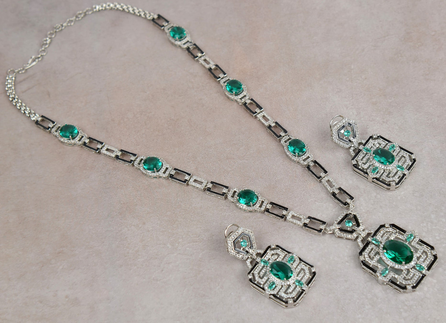 Teal Light Sea Green Emerald Zirconia Diamond Necklace Set