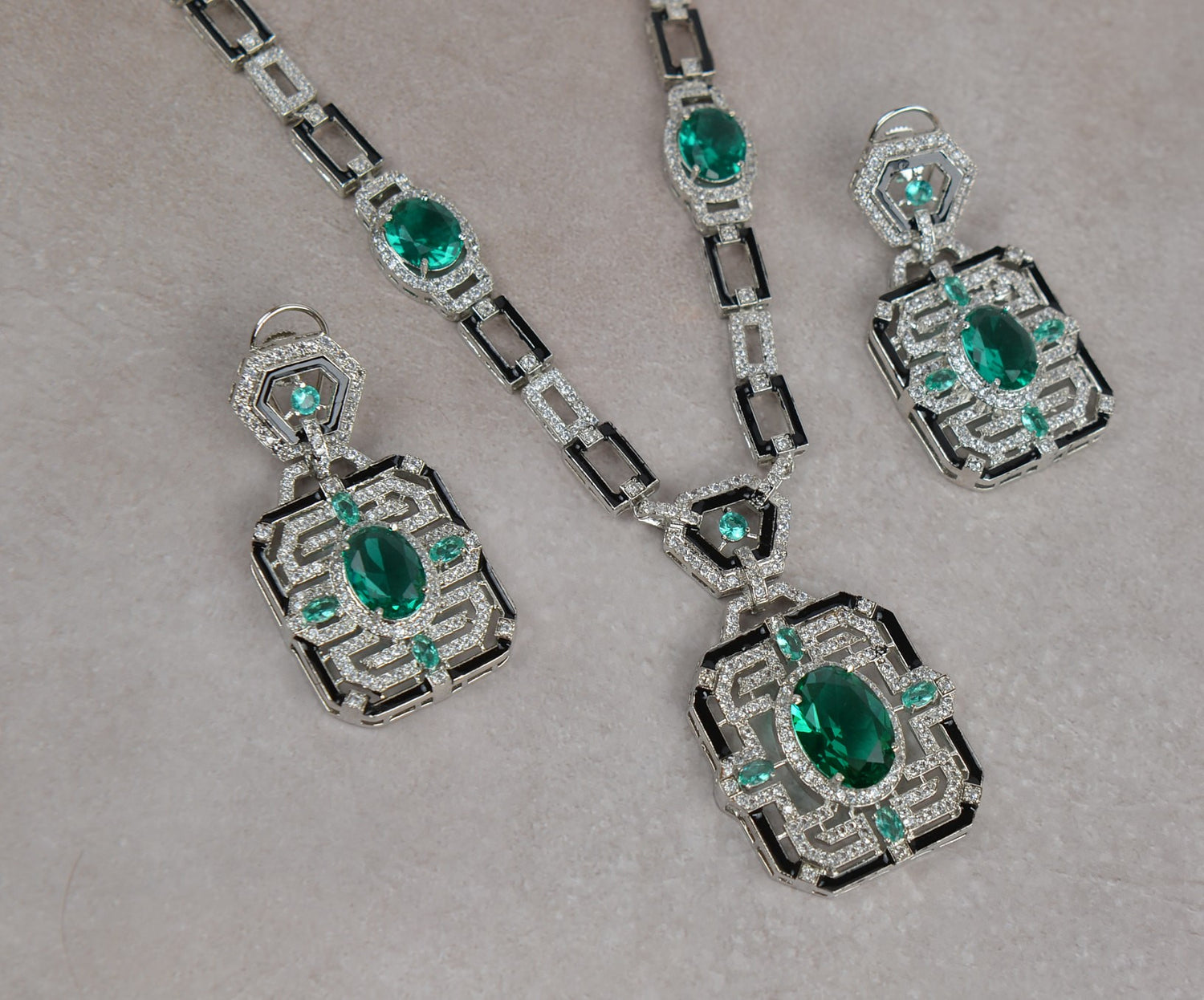 Teal Light Sea Green Emerald Zirconia Diamond Necklace Set