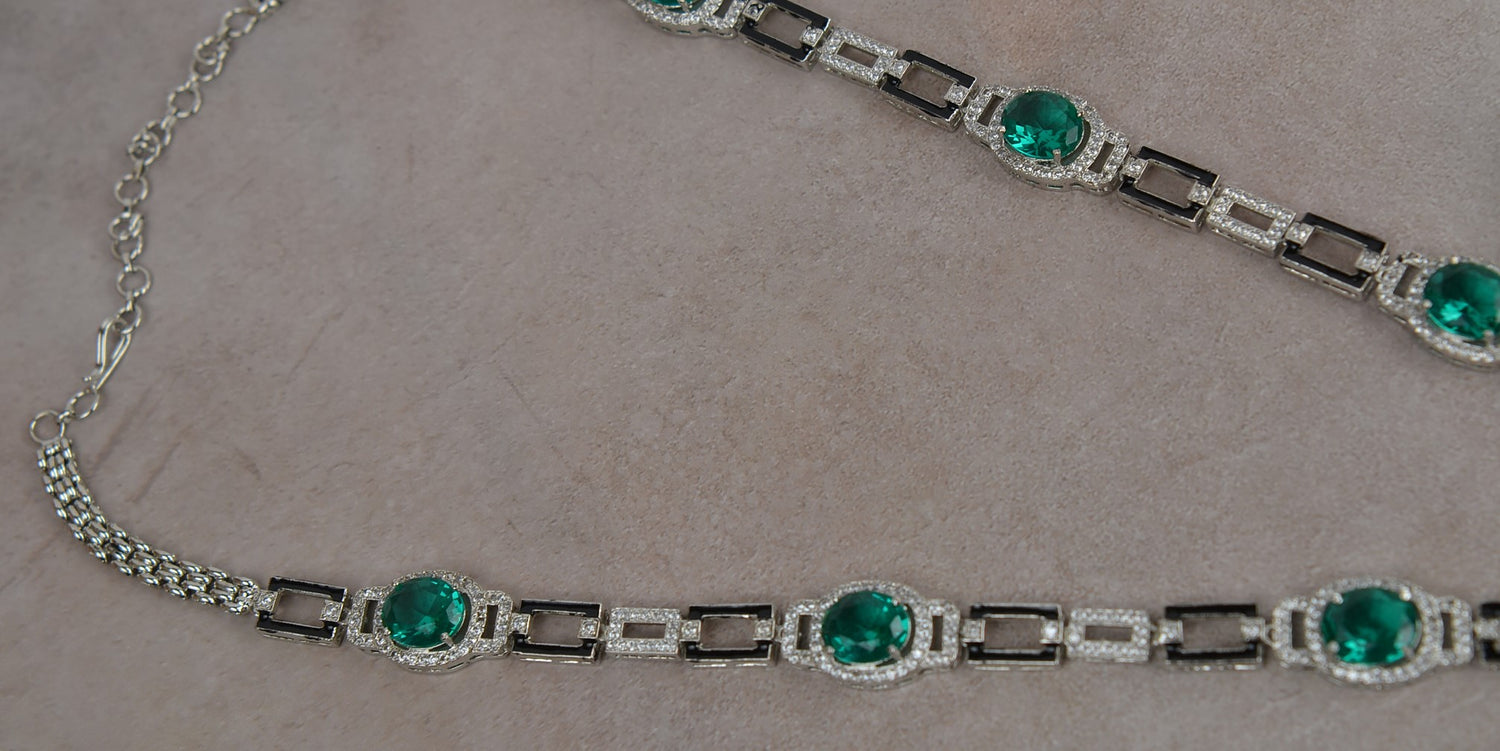 Teal Light Sea Green Emerald Zirconia Diamond Necklace Set