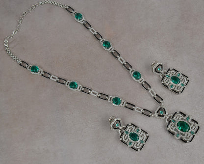 Teal Light Sea Green Emerald Zirconia Diamond Necklace Set