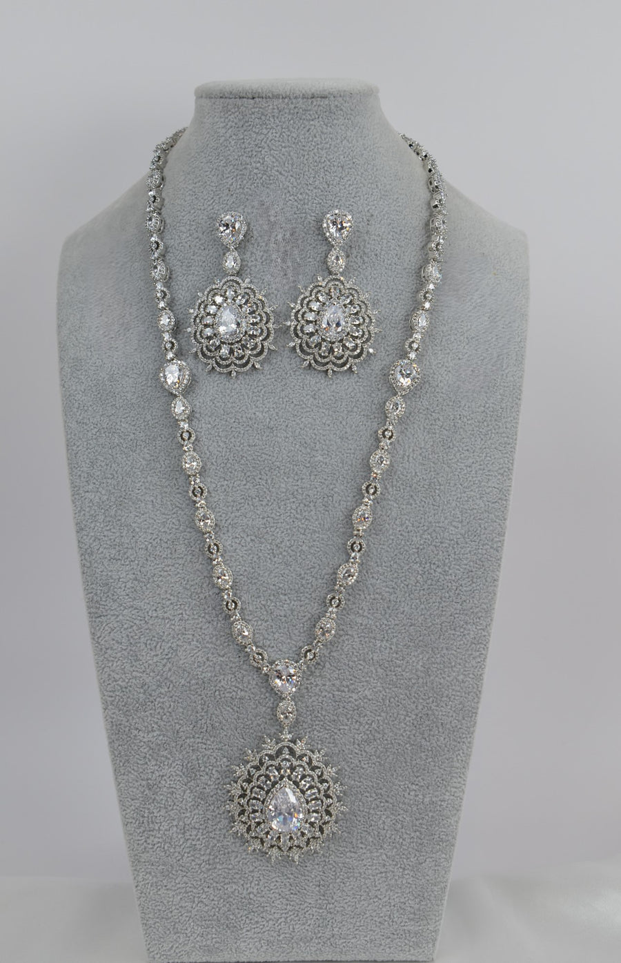 Swarovski Queen CZ Long Necklace Set - Silver