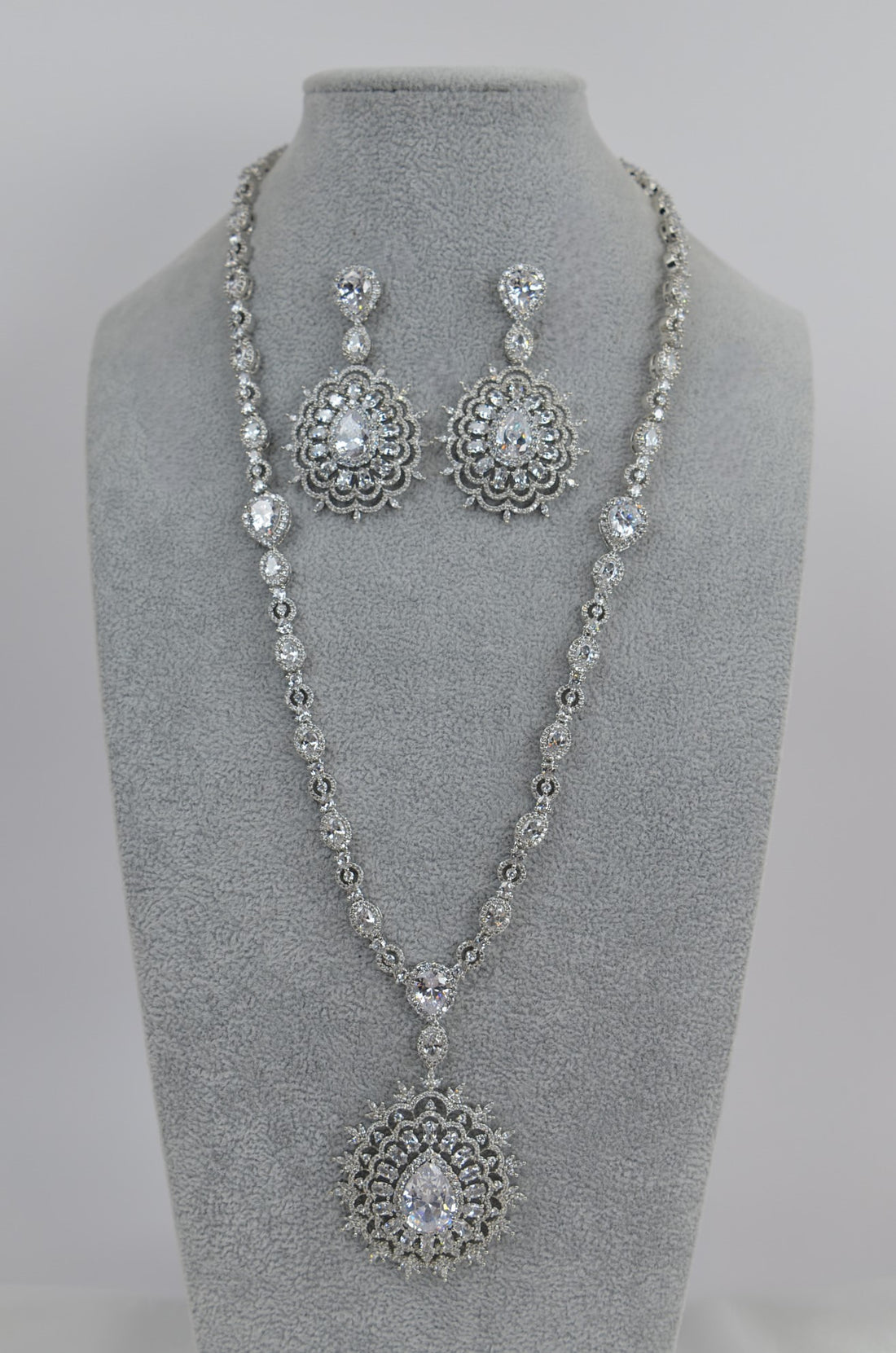 Swarovski Queen CZ Long Necklace Set - Silver