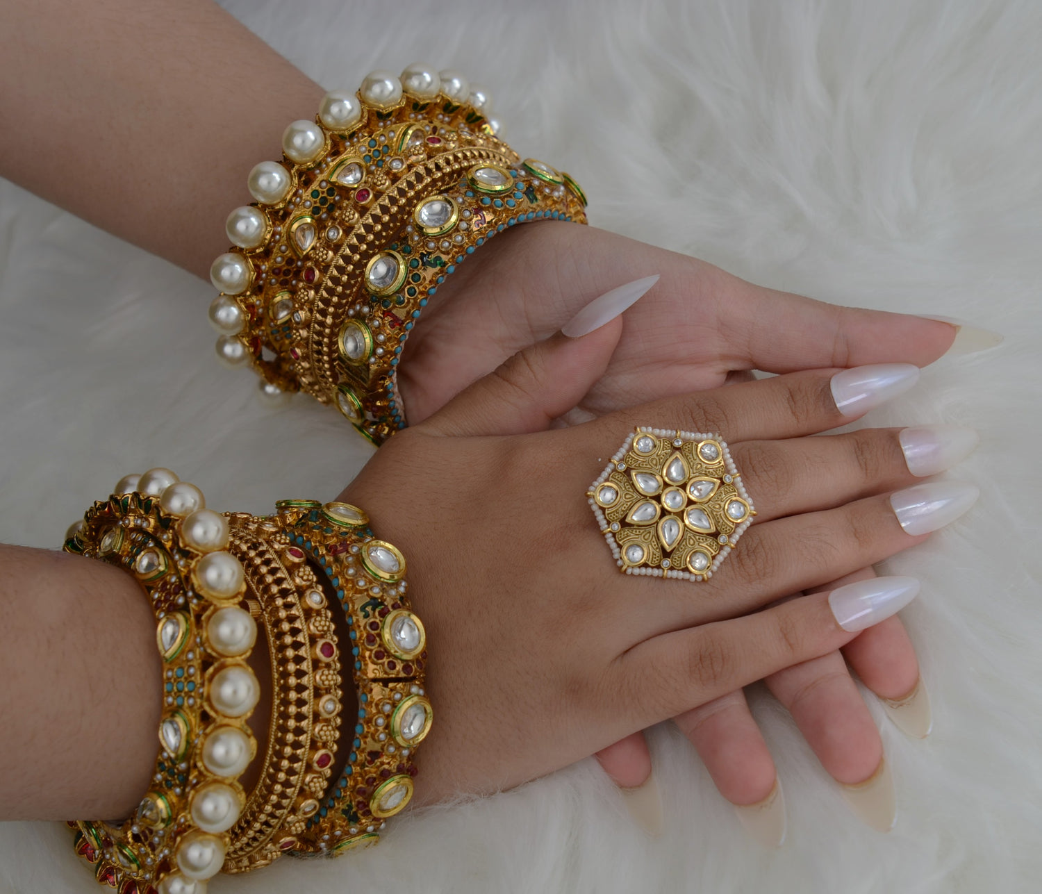 Meenakari Foiled Kundan Adjustable Ring