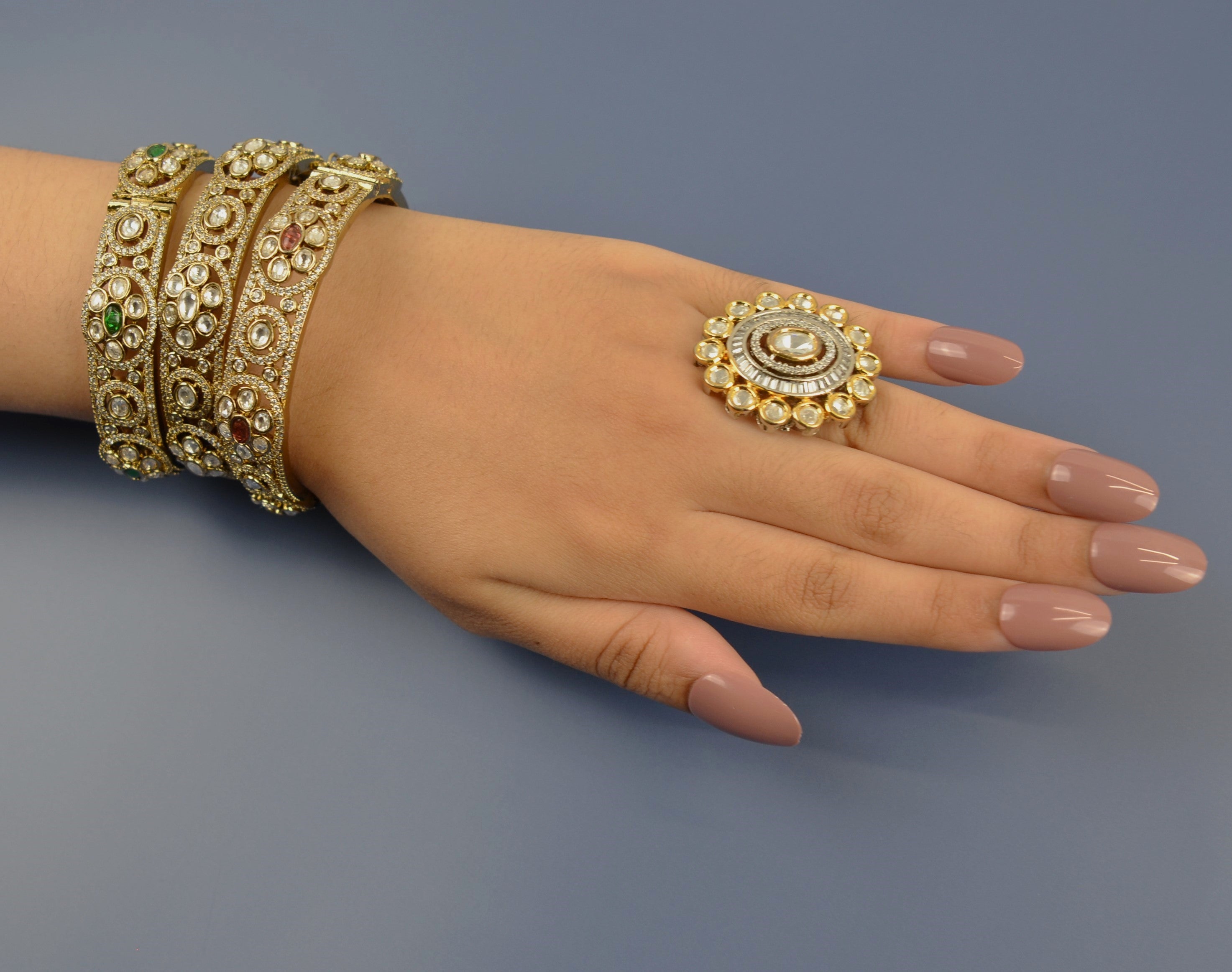 Dual Tone Uncut Kundan Adjustable Ring