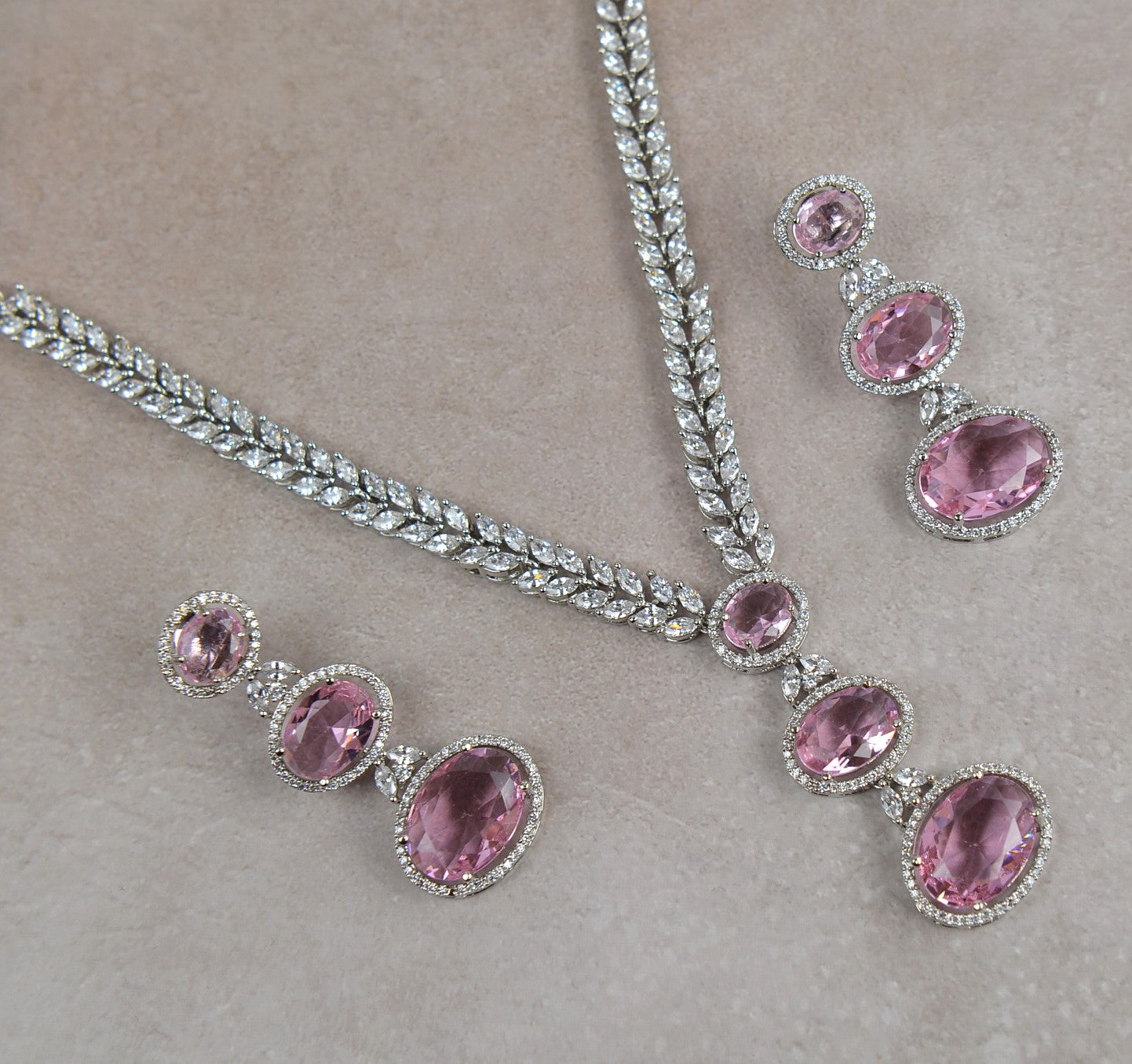 Blushing Pink Swarovski CZ Necklace Set