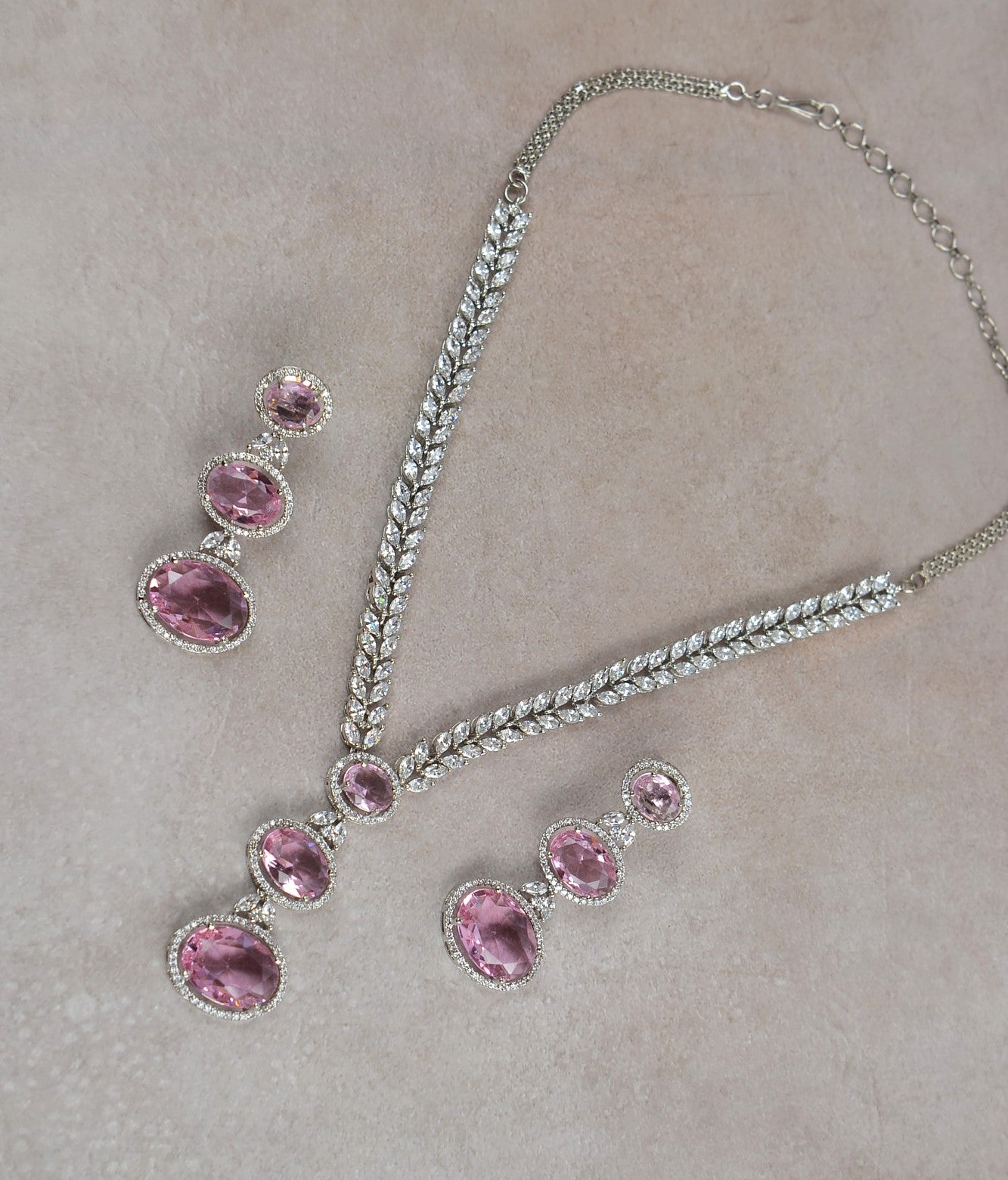 Blushing Pink Swarovski CZ Necklace Set