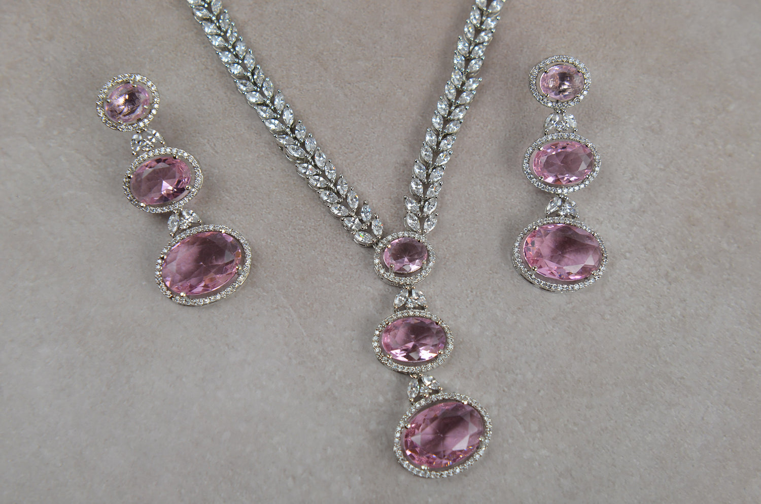 Blushing Pink Swarovski CZ Necklace Set