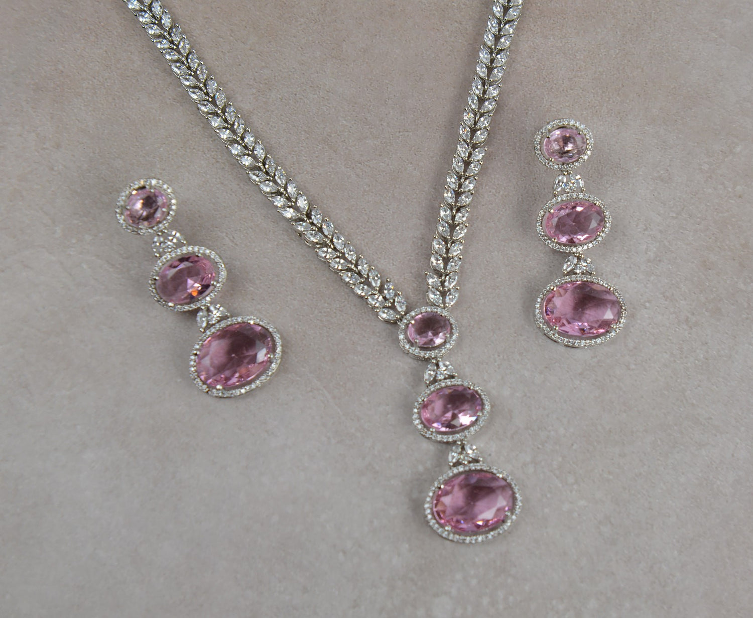 Blushing Pink Swarovski CZ Necklace Set