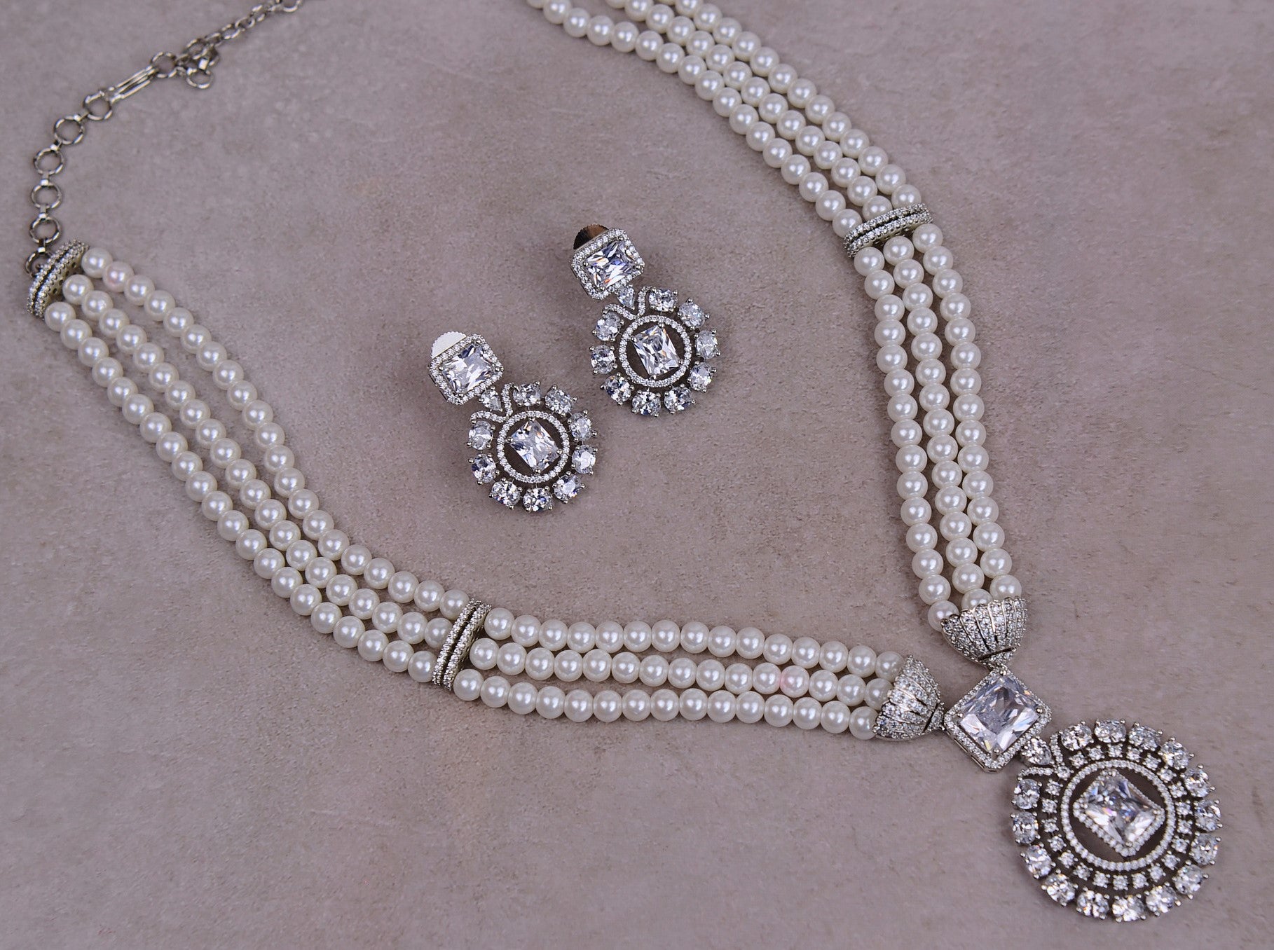 Buy Anu beautiful Swarovski white pearls necklace set