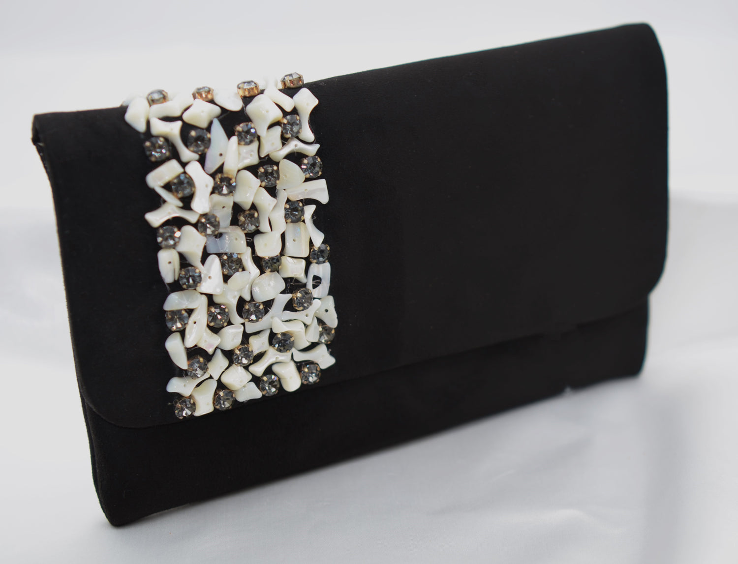 Suede MOP Envelop Clutch - Black