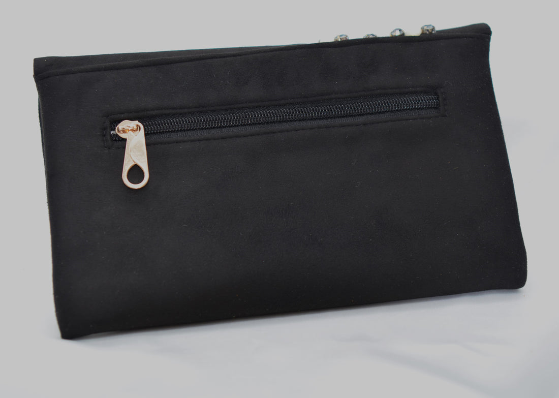 Suede MOP Envelop Clutch - Black