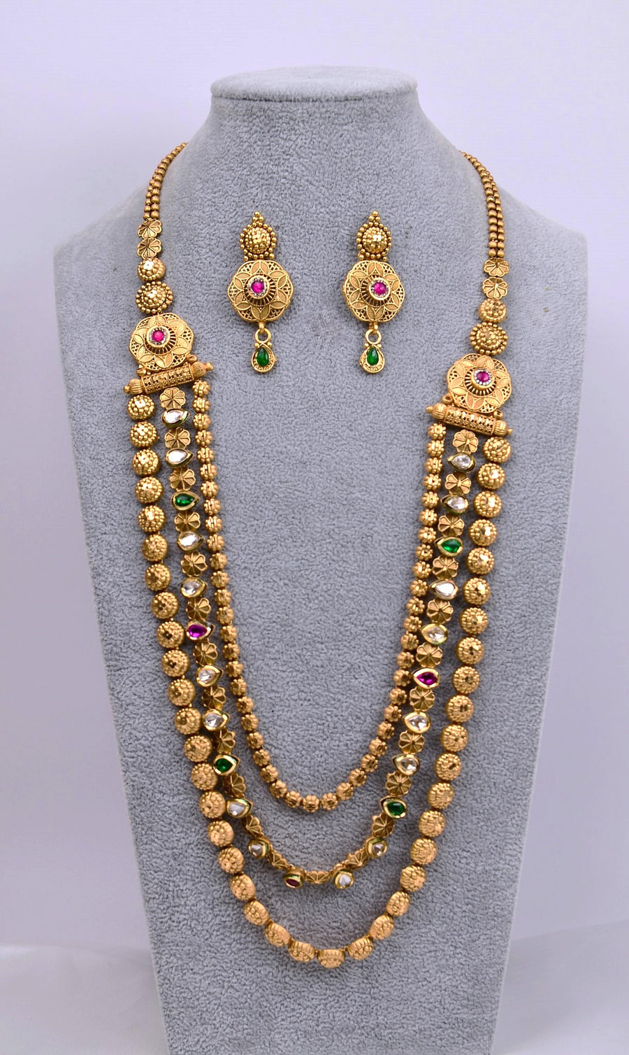 Rajwadi Layered Kundan Long Rani Necklace Set