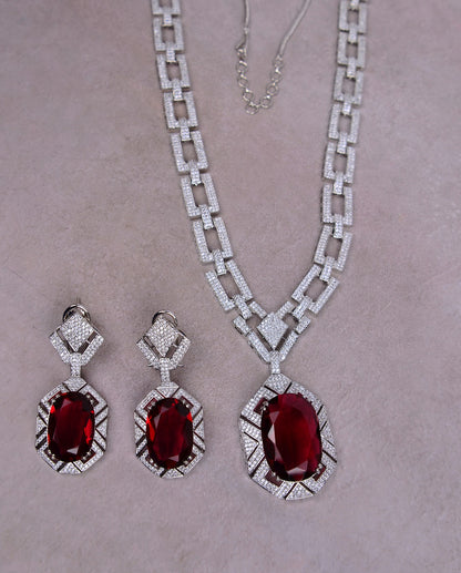 Unique Oval Cut Ruby Sapphire Pendant Necklace Set