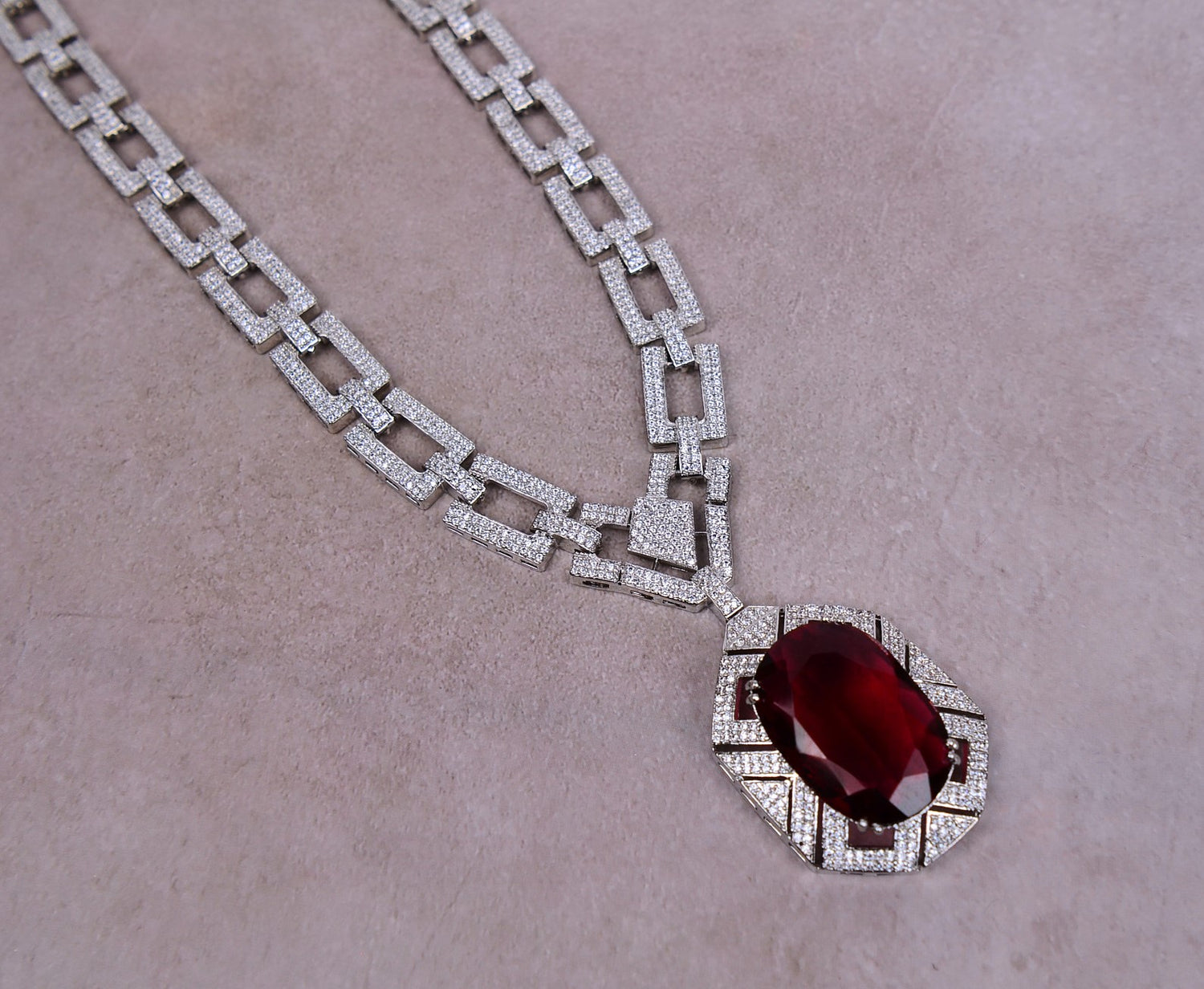 Unique Oval Cut Ruby Sapphire Pendant Necklace Set