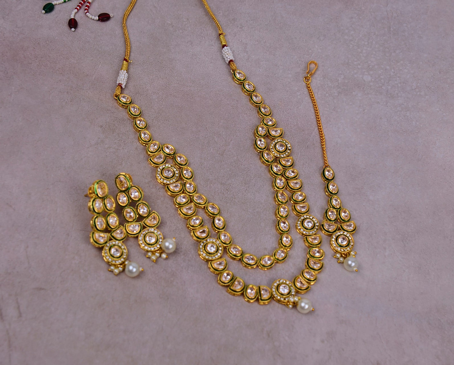 Minakari Reverse AD Necklace With Maang Tikka Set