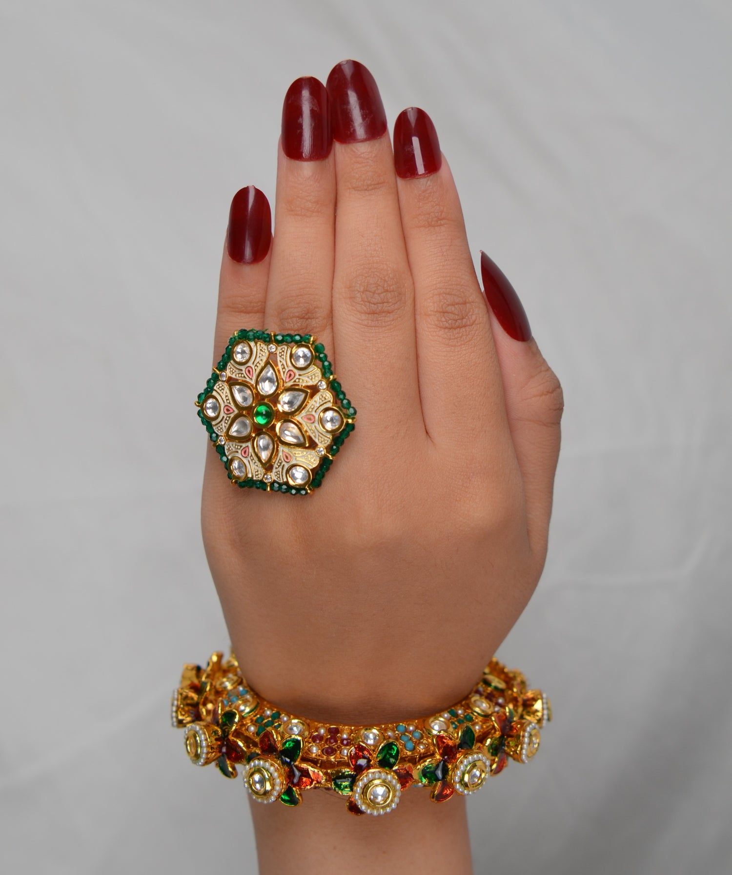 Meenakari Foiled Kundan Adjustable Ring