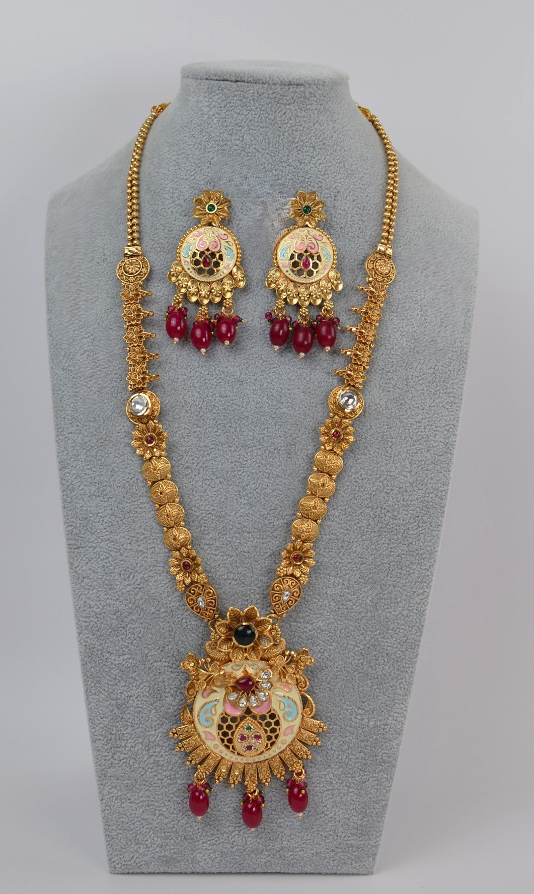 Pastel Minakari Long Kundan Necklace Set