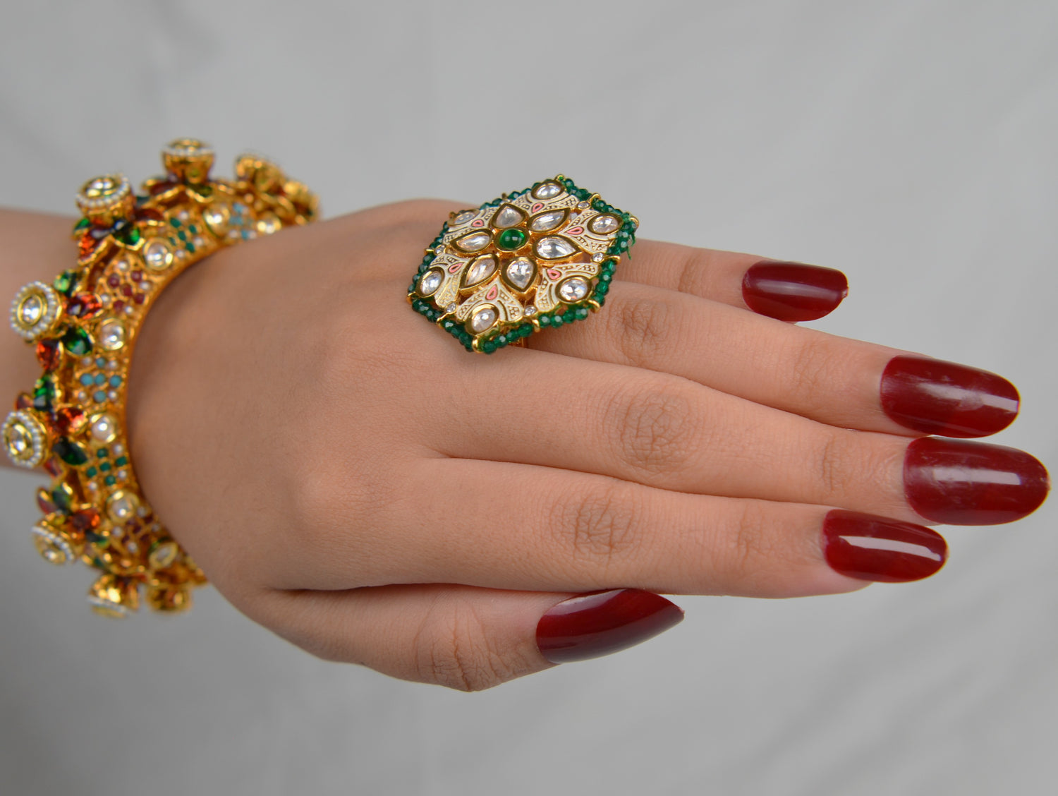 Meenakari Foiled Kundan Adjustable Ring