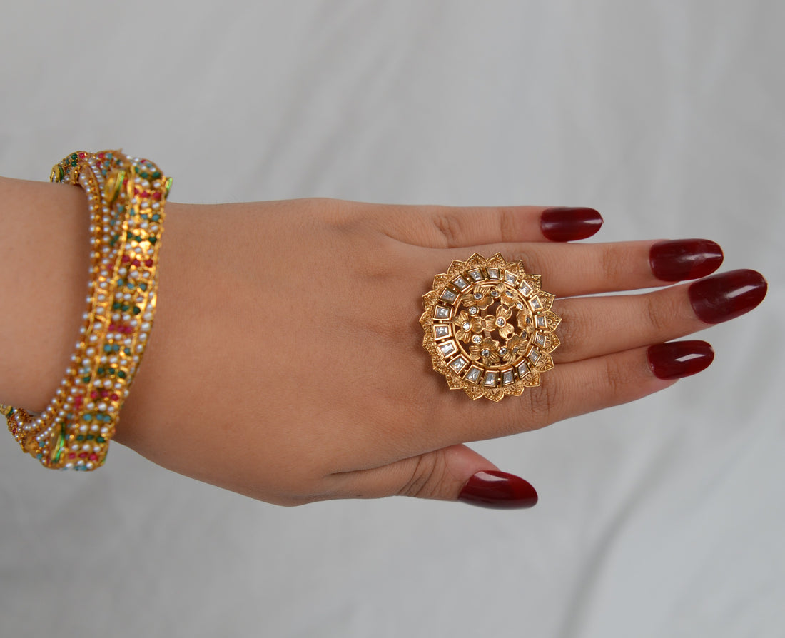 Meenakari Tyaani Inspired Kundan Adjustable Ring