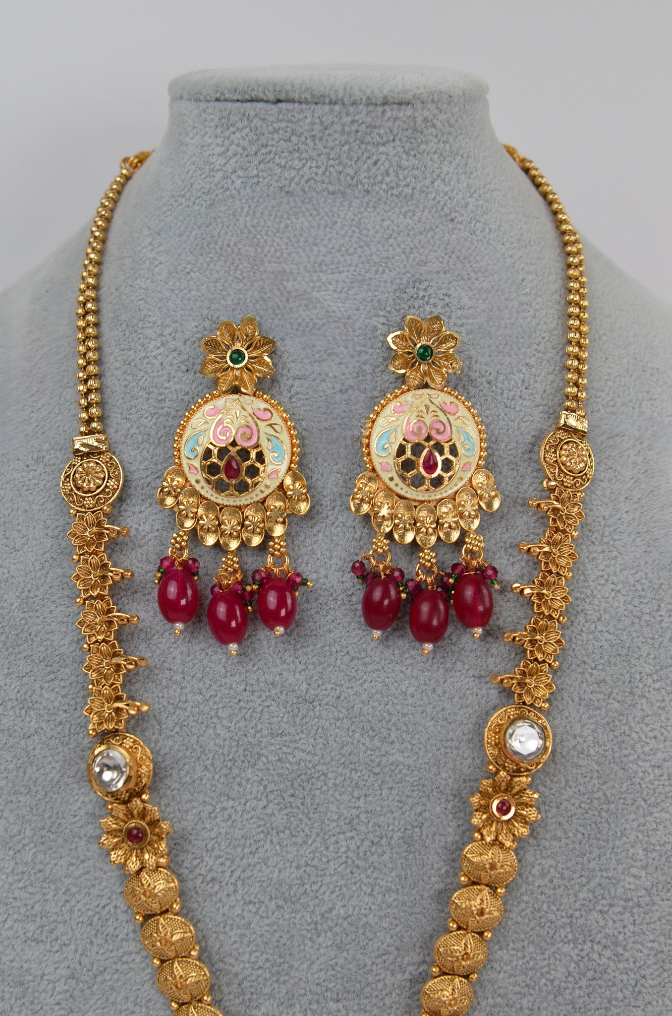 Pastel Minakari Long Kundan Necklace Set