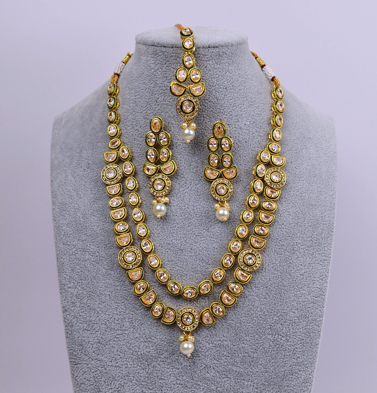 Minakari Reverse AD Necklace With Maang Tikka Set