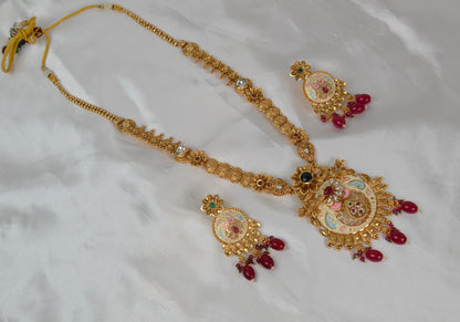 Pastel Minakari Long Kundan Necklace Set