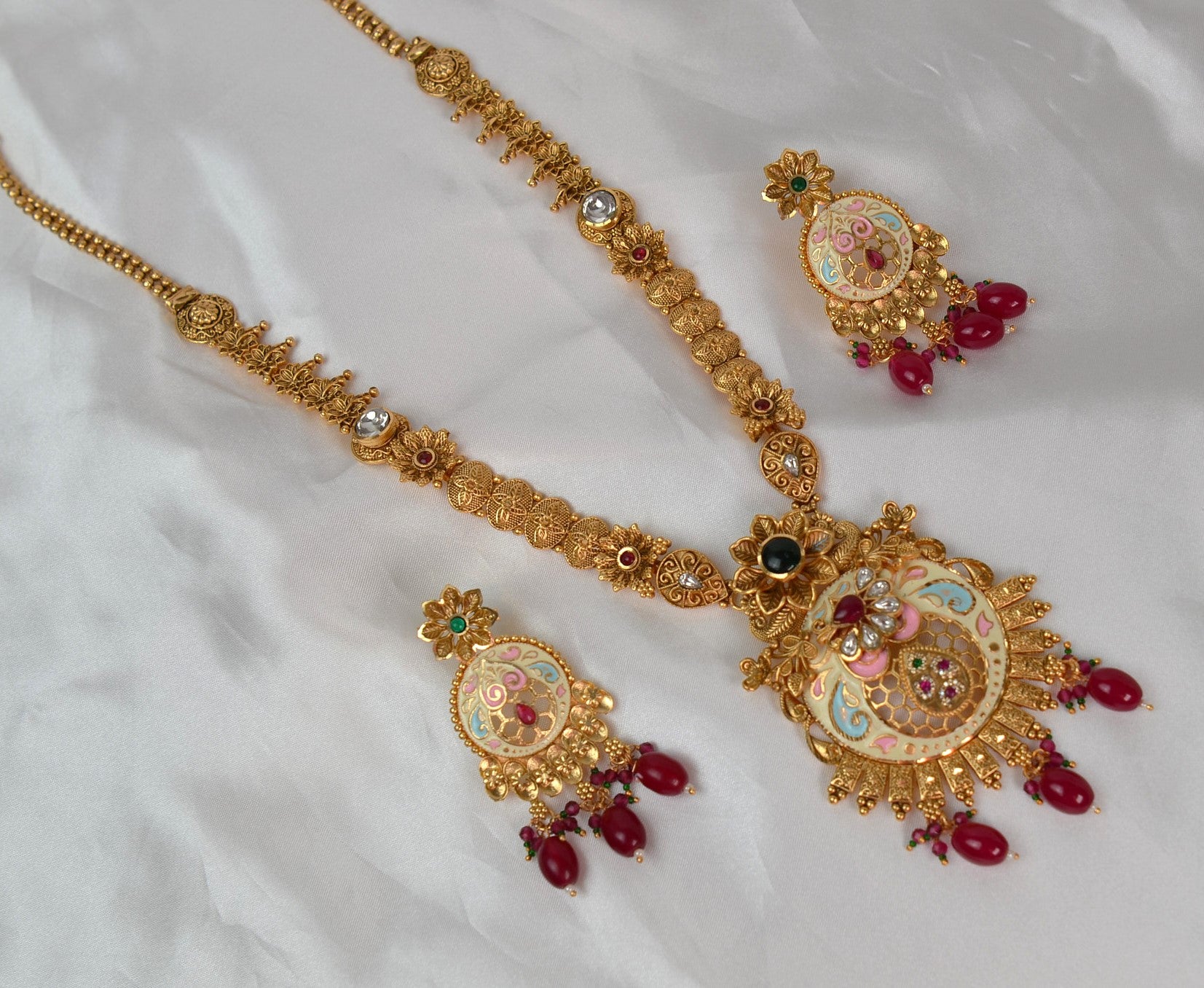 Pastel Minakari Long Kundan Necklace Set