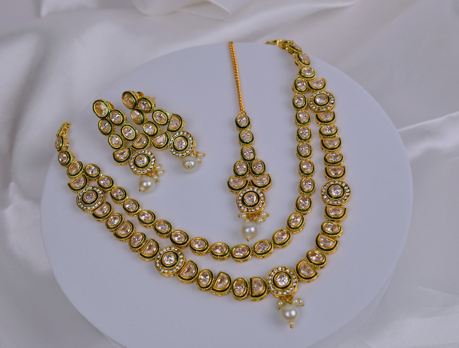 Minakari Reverse AD Necklace With Maang Tikka Set