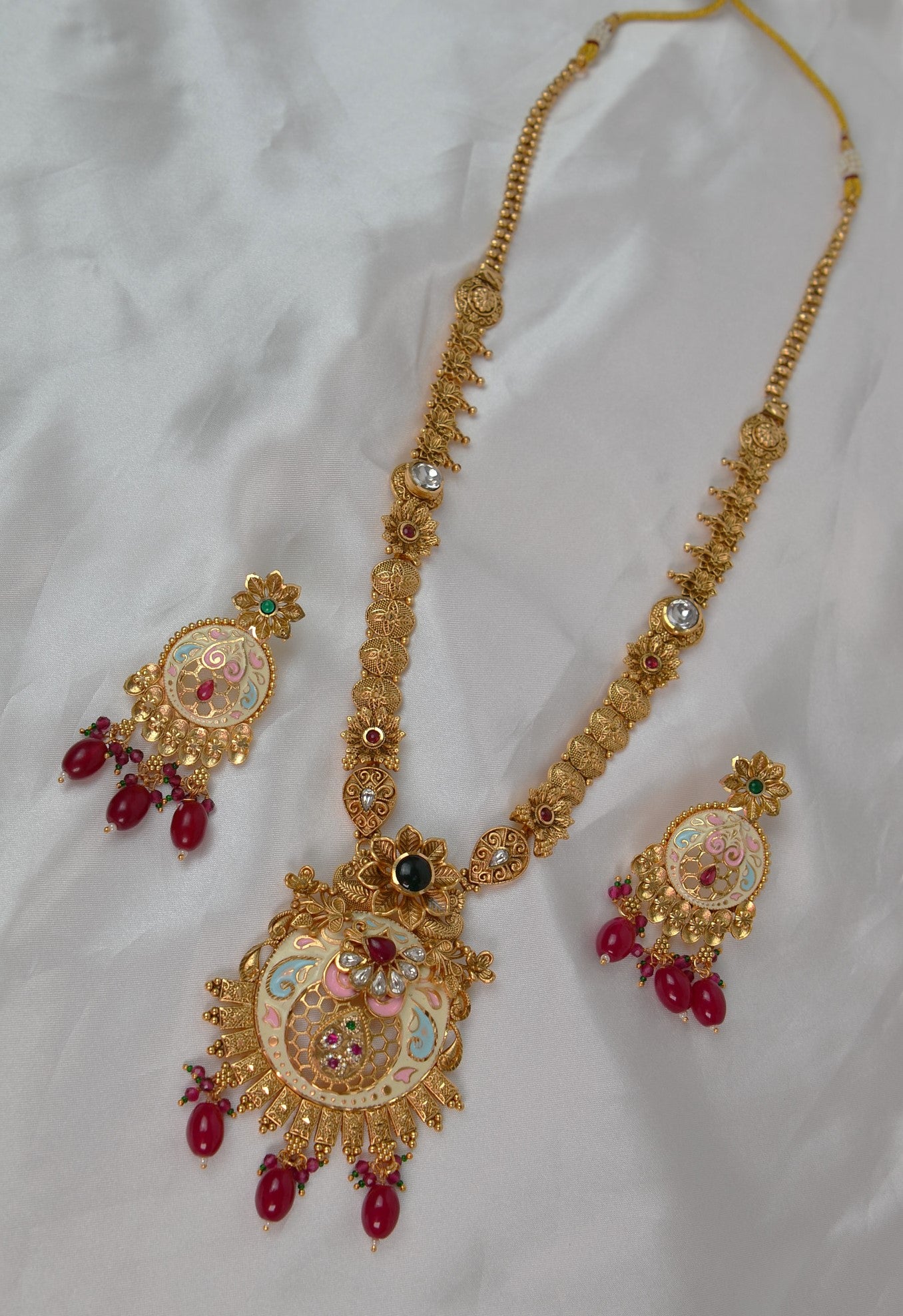 Pastel Minakari Long Kundan Necklace Set