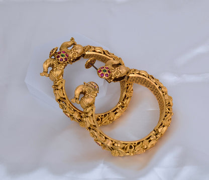 Traditional Openable Elephant Craved Bangles - Kada