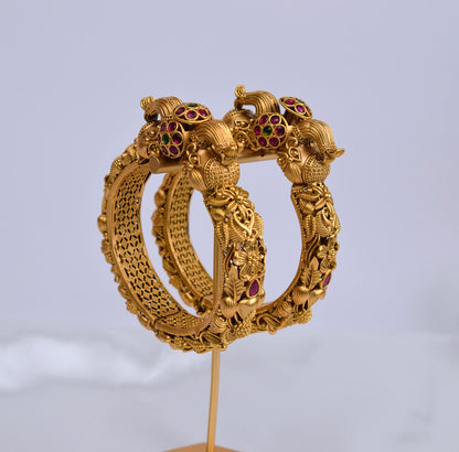 Traditional Openable Elephant Craved Bangles - Kada