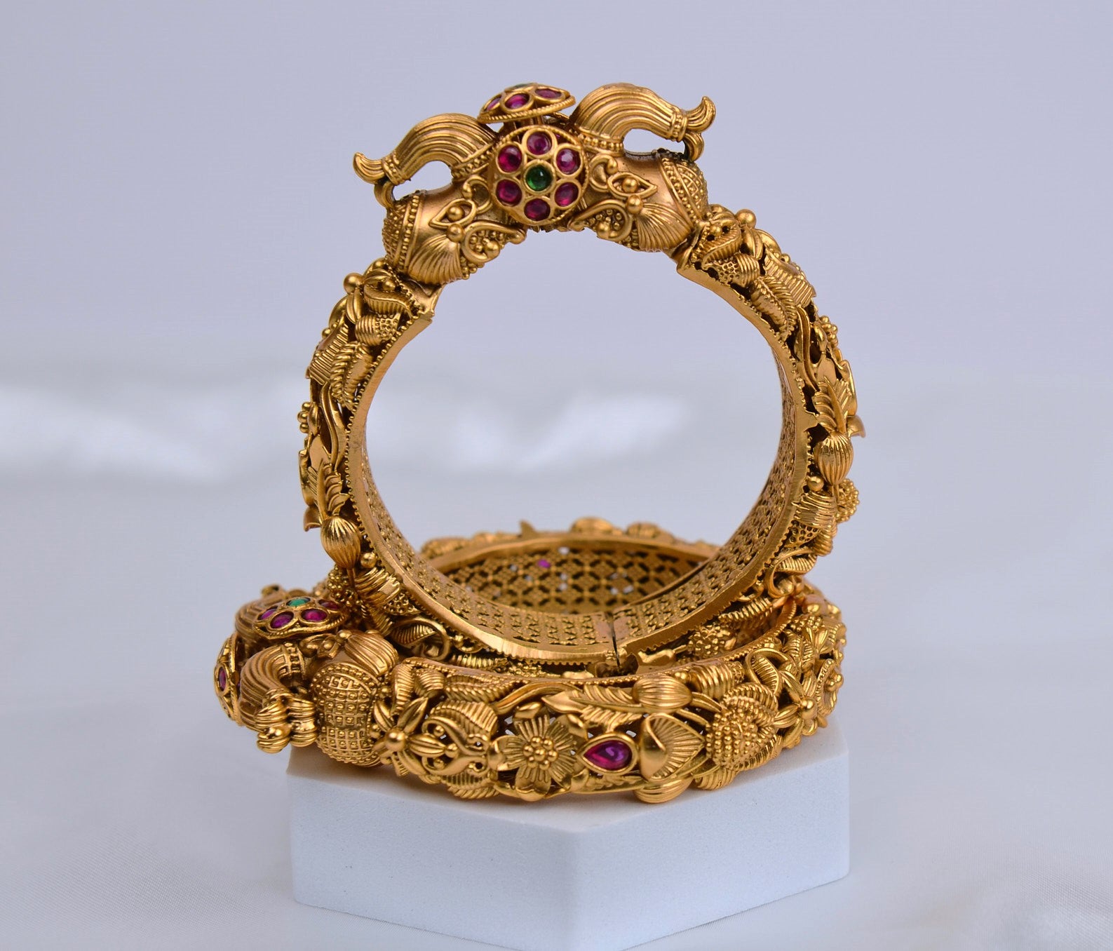 Traditional Openable Elephant Craved Bangles - Kada