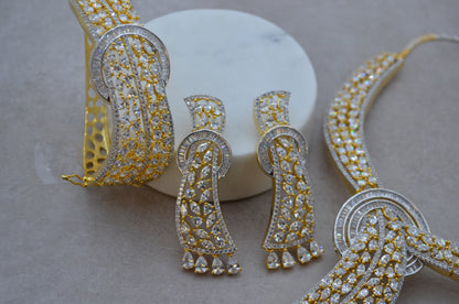 Gold Danglers Zirconia Set With Bracelet