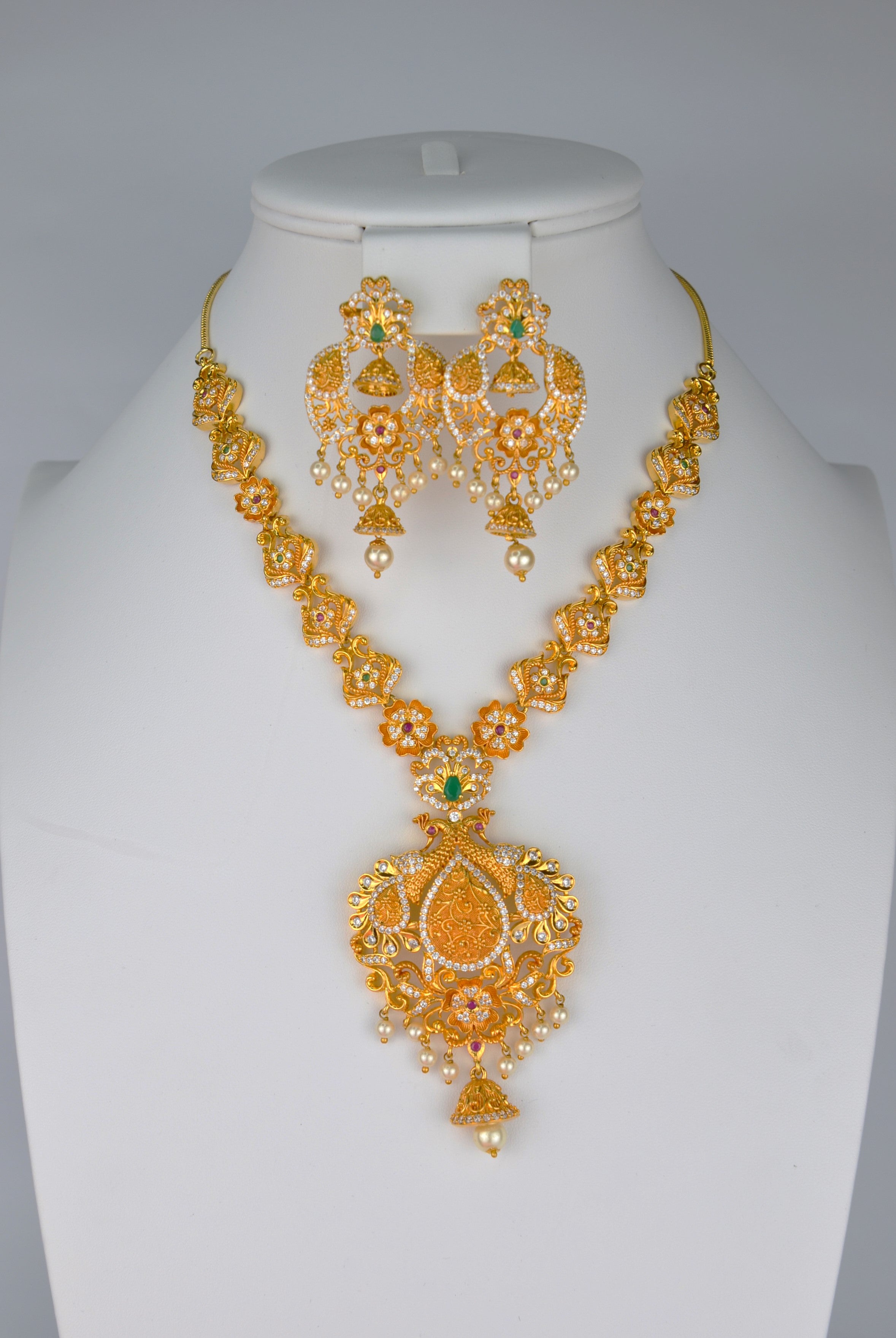 Traditional Peacock Meenakari Necklace With Earrings Set