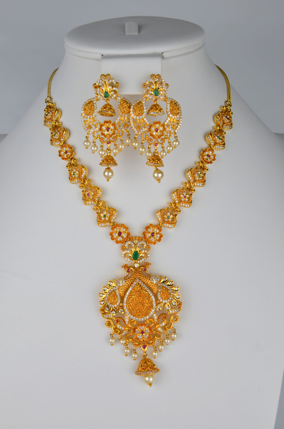 Traditional Peacock Meenakari Necklace With Earrings Set