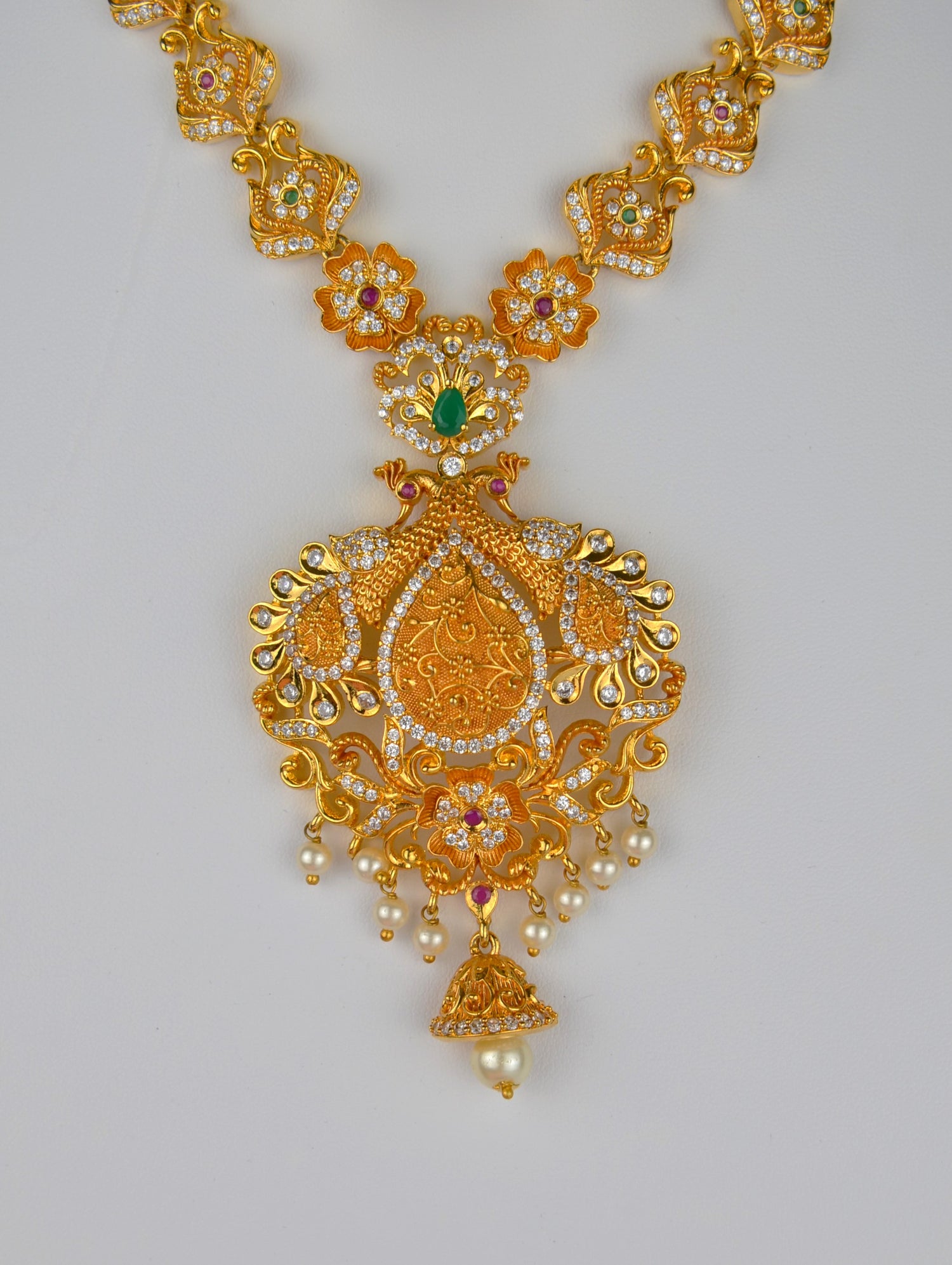 Traditional Peacock Meenakari Necklace With Earrings Set