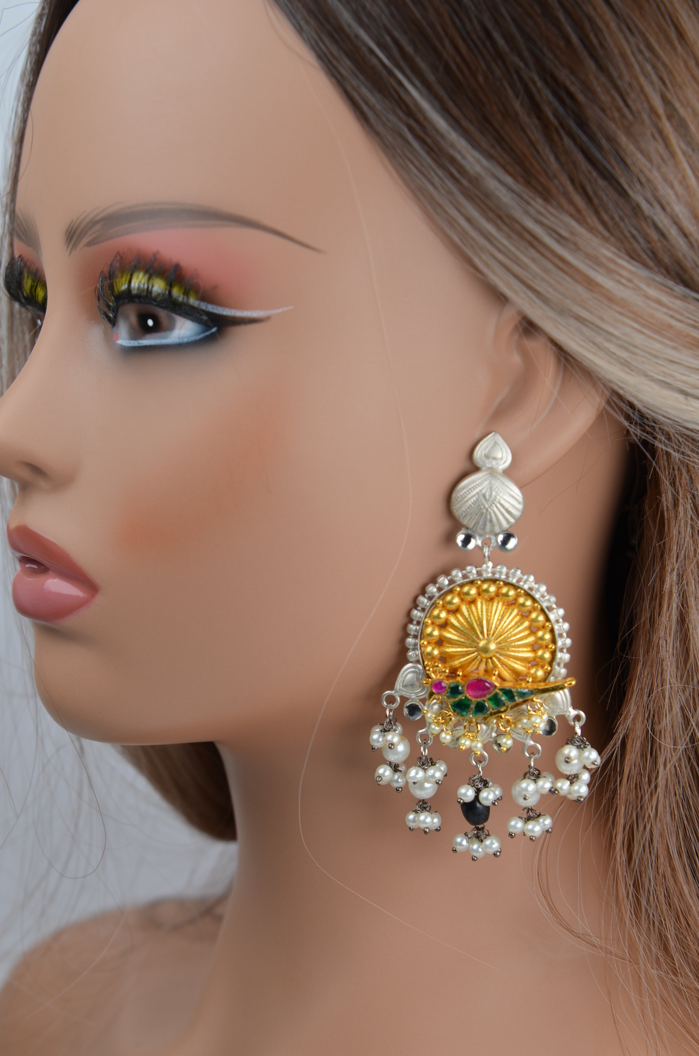 Dual Tone 92.5 Silver Look Alike Pachi Kundan Earrings