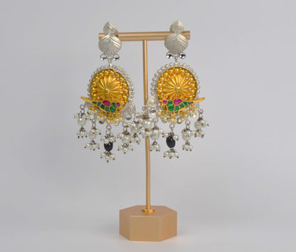 Dual Tone 92.5 Silver Look Alike Pachi Kundan Earrings