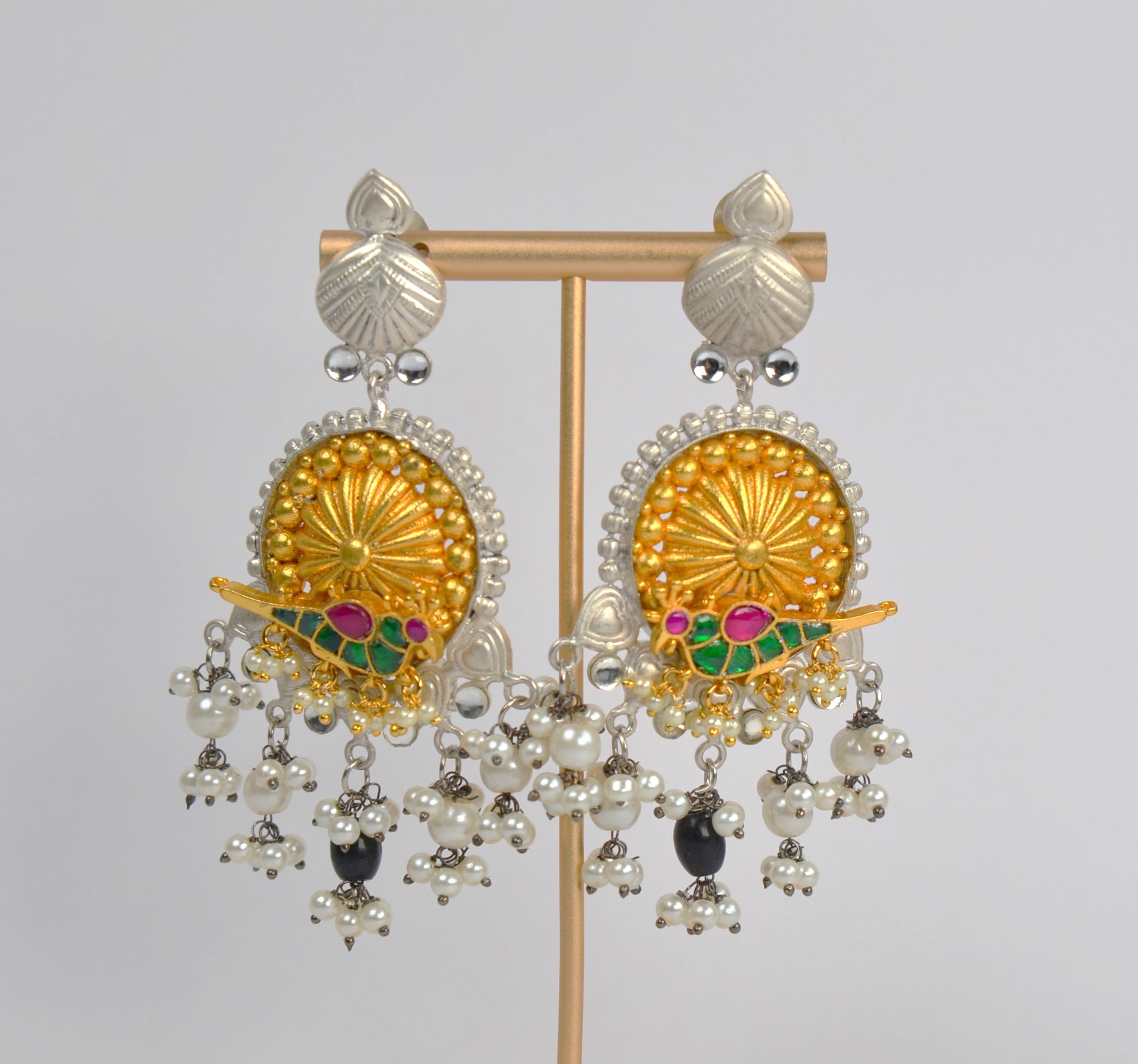 Dual Tone 92.5 Silver Look Alike Pachi Kundan Earrings