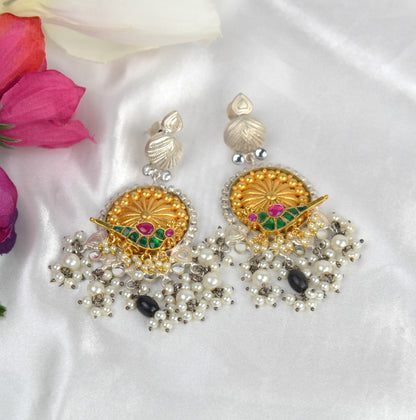 Dual Tone 92.5 Silver Look Alike Pachi Kundan Earrings