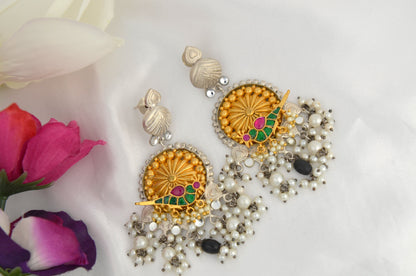 Dual Tone 92.5 Silver Look Alike Pachi Kundan Earrings