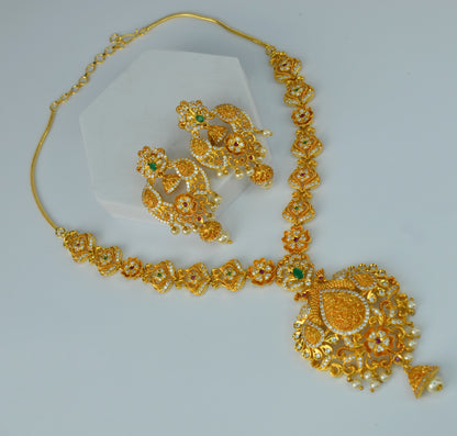 Traditional Peacock Meenakari Necklace With Earrings Set