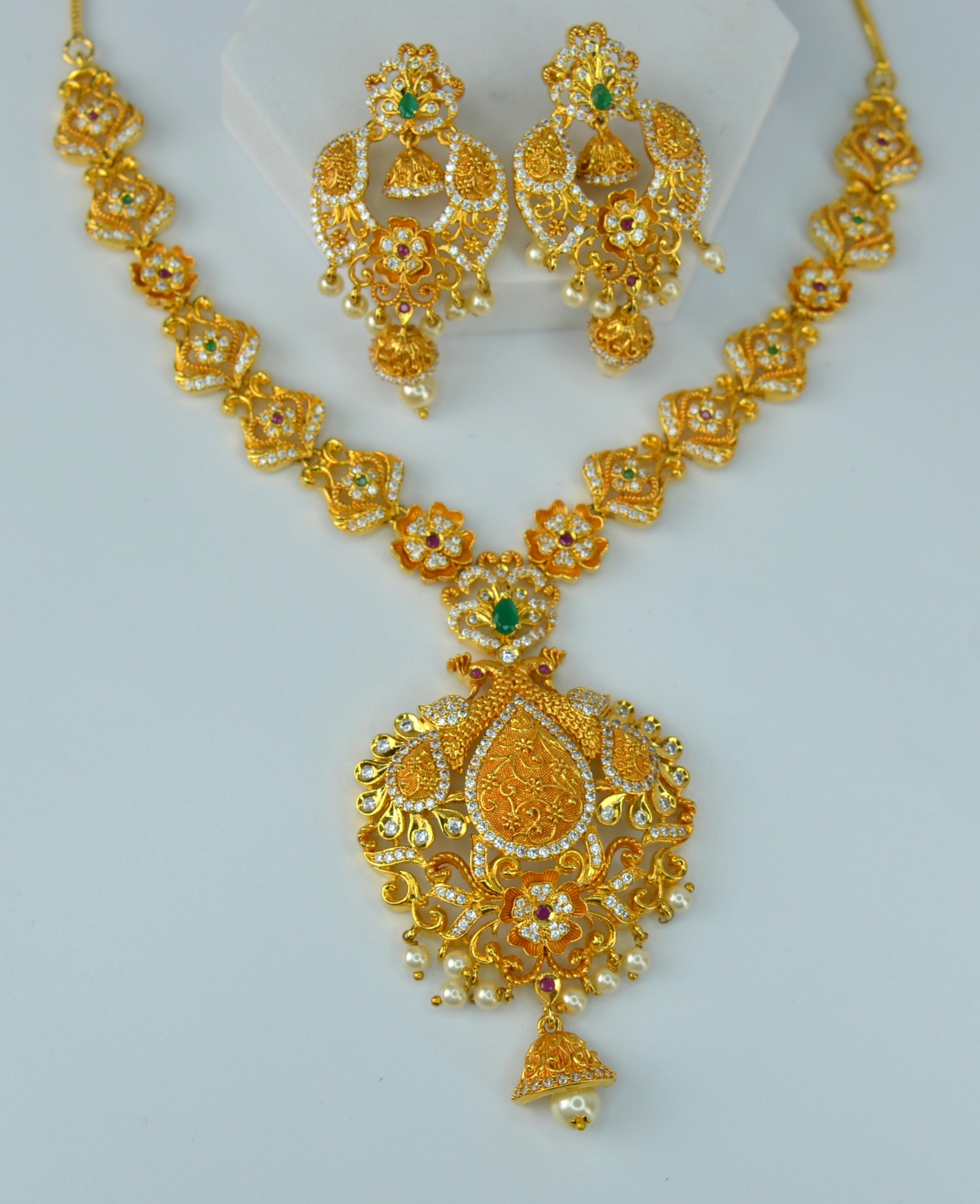 Traditional Peacock Meenakari Necklace With Earrings Set