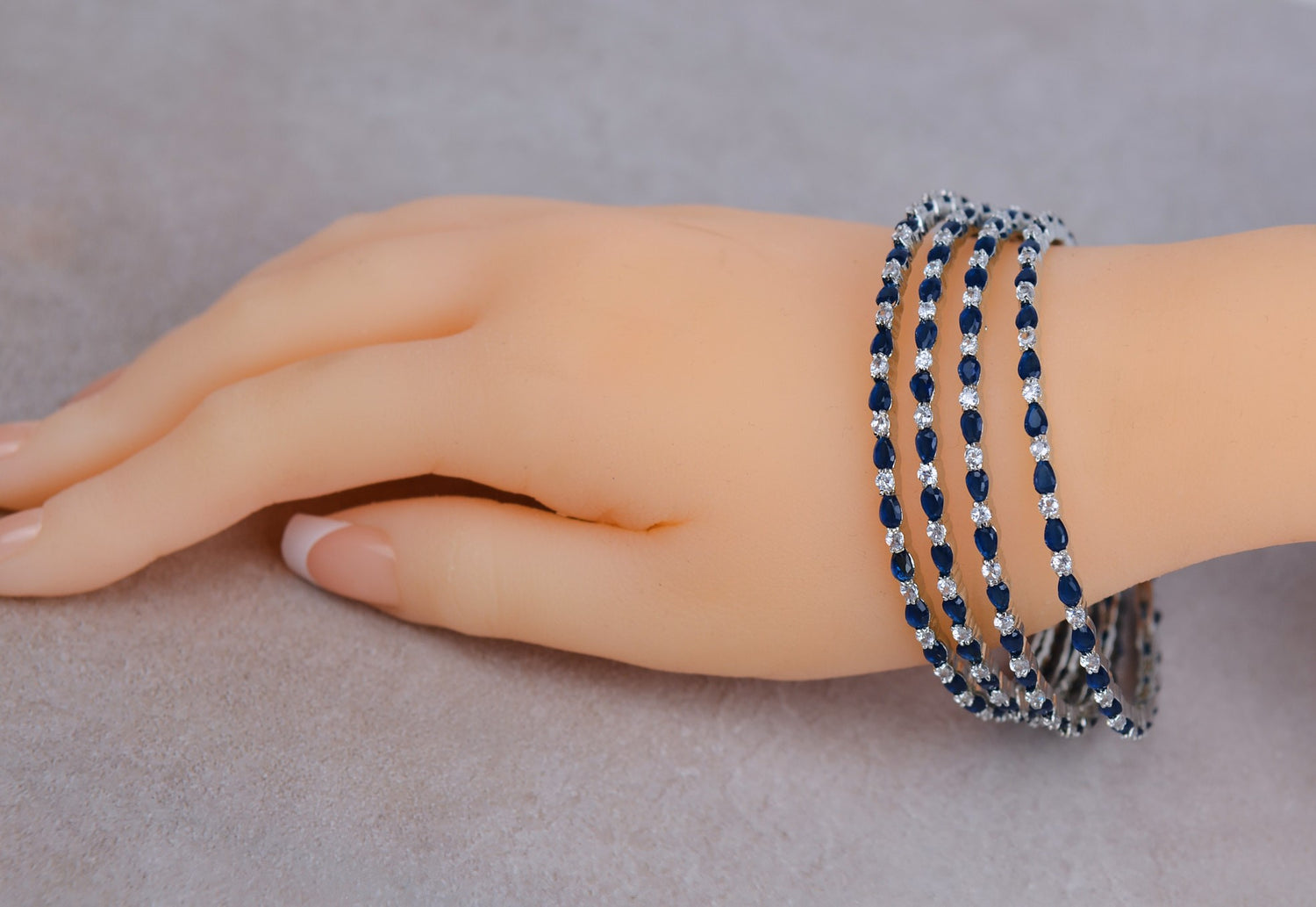 Sapphire American Diamond Non-Openable Bangles Set