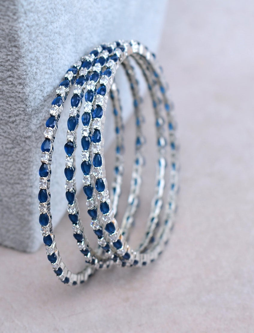 Sapphire American Diamond Non-Openable Bangles Set