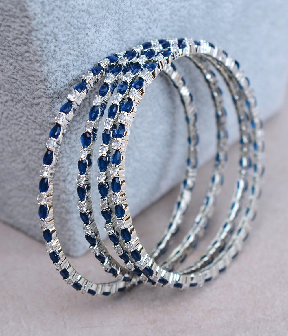 Sapphire American Diamond Non-Openable Bangles Set