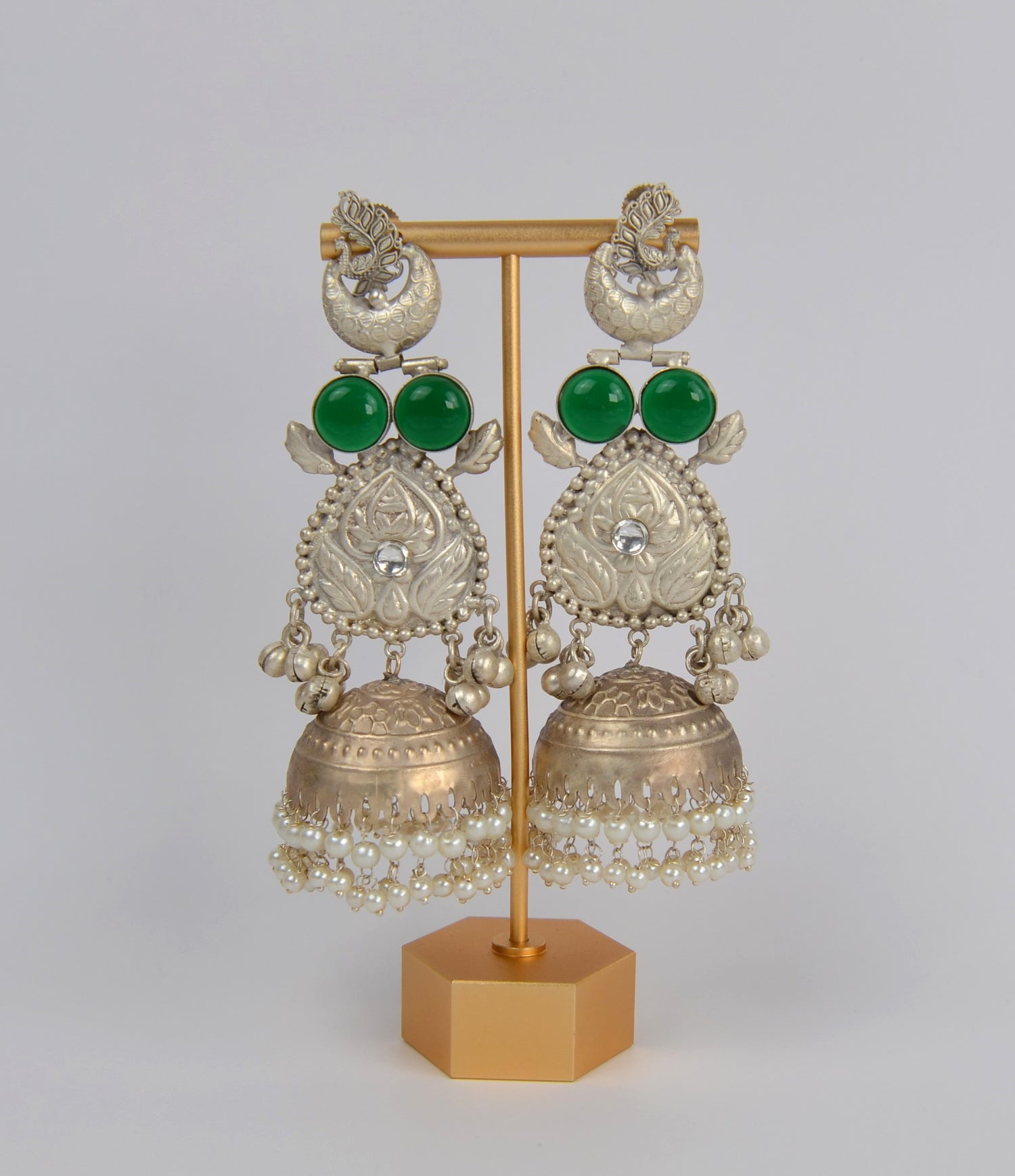 925 Silver Coated Handcrafted Peacock Long Jhumki Earrings