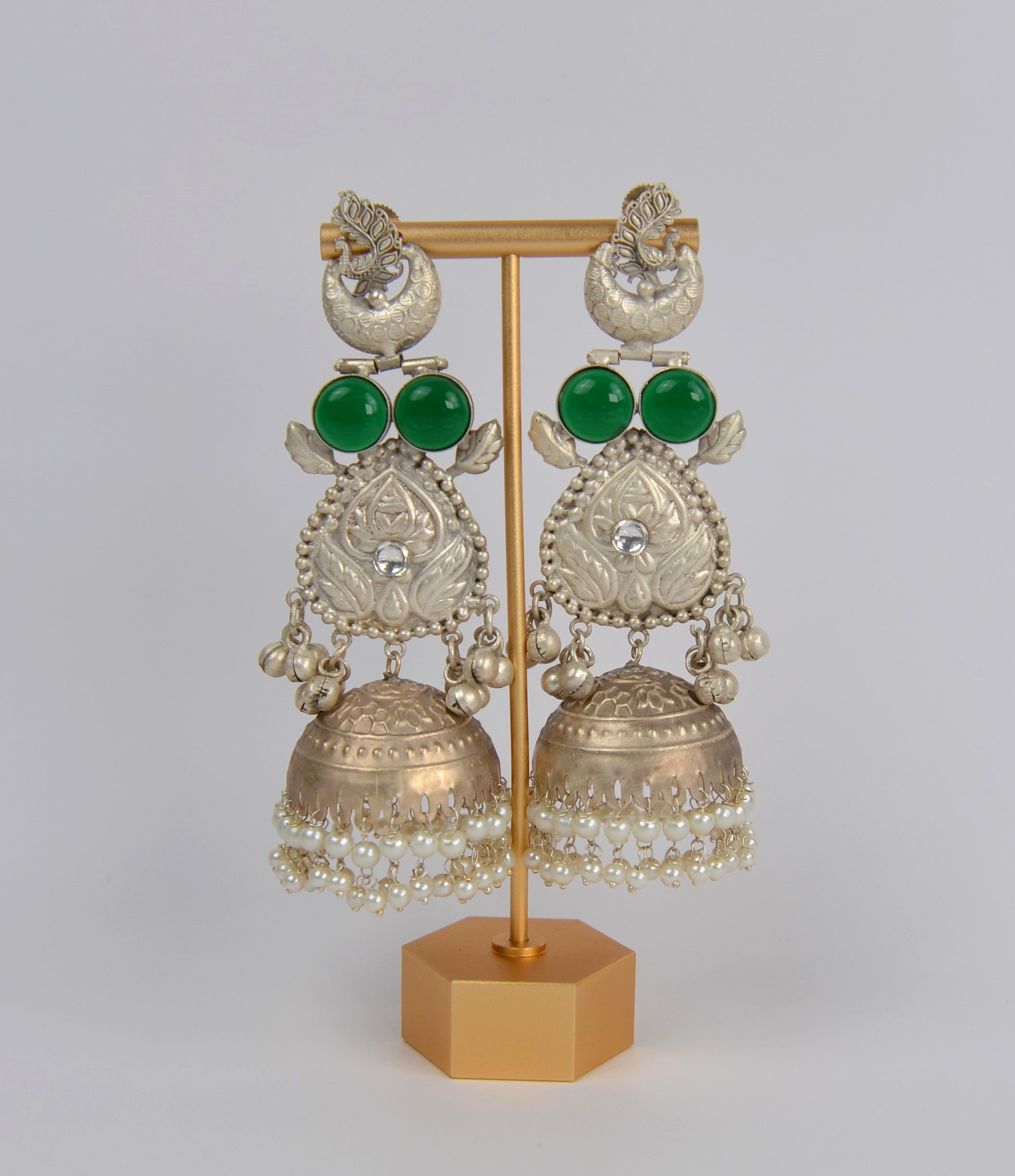 925 Silver Coated Handcrafted Peacock Long Jhumki Earrings