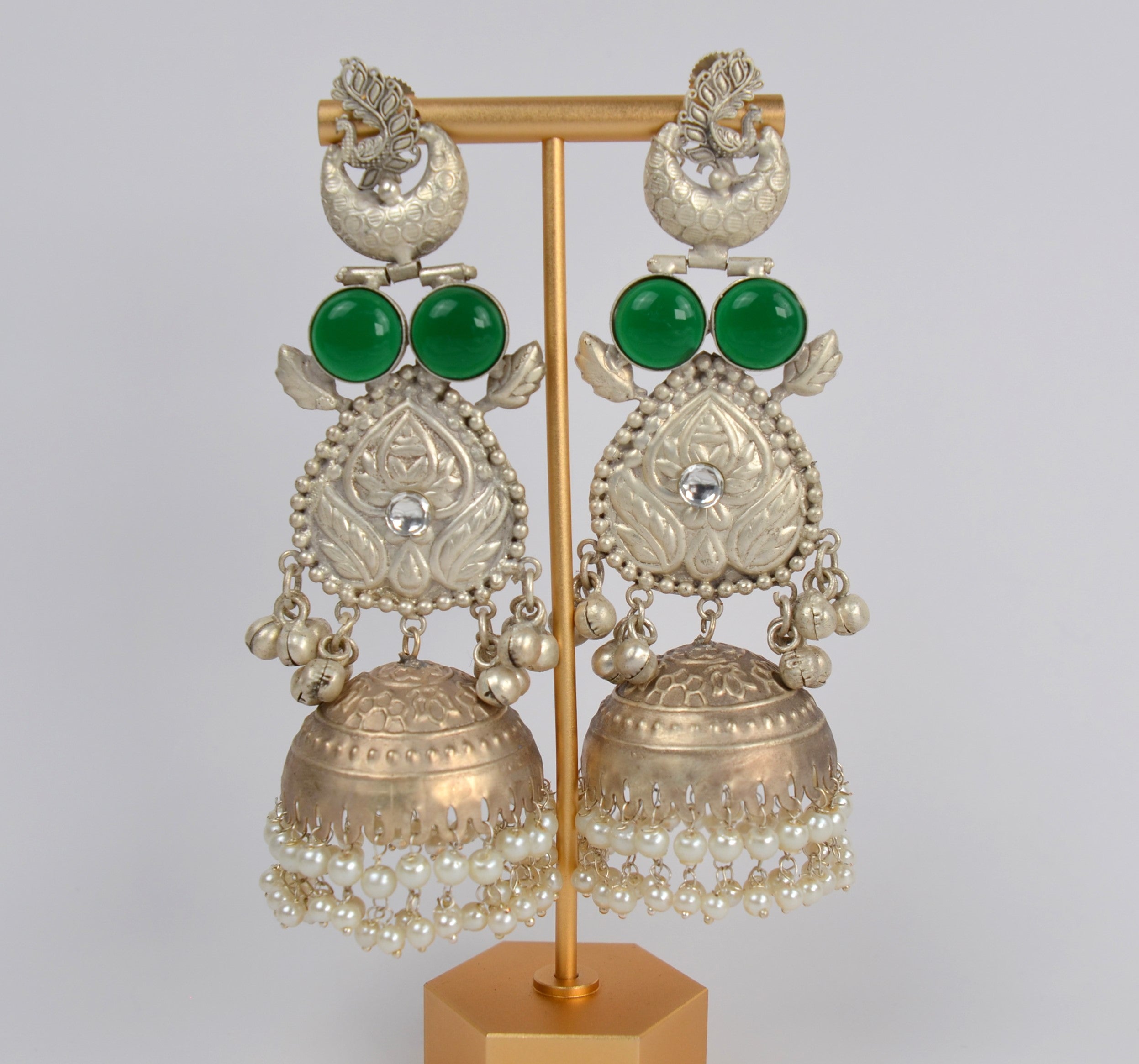 925 Silver Coated Handcrafted Peacock Long Jhumki Earrings